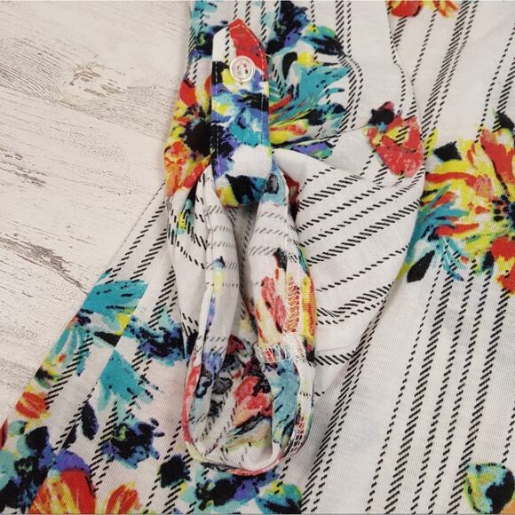 French Laundry Striped Floral Spring Ivory Button Front Long Sleeve Top Small - Picture 5 of 13